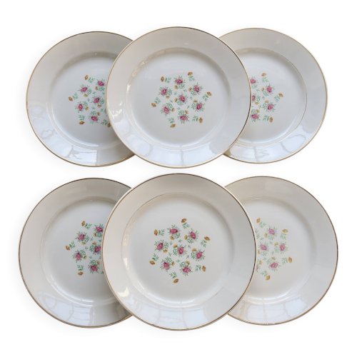 6 assiettes plates vintage en faïence Lunéville – Modèle Christine