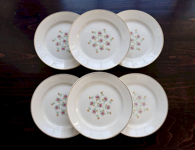 6 assiettes plates vintage en faïence Lunéville – Modèle Christine