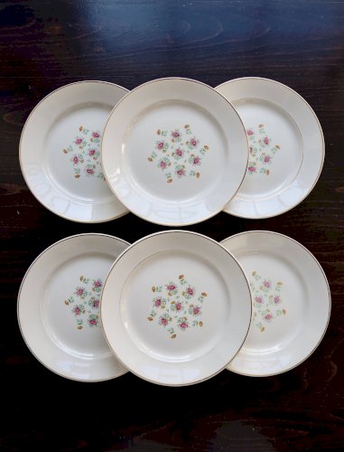 6 assiettes plates vintage en faïence Lunéville – Modèle Christine