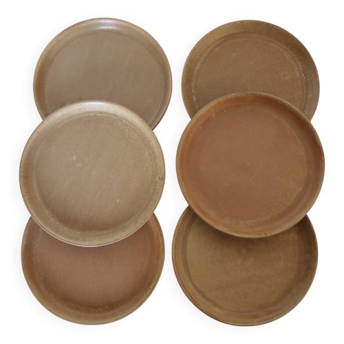 6 assiettes plates vintage en grès