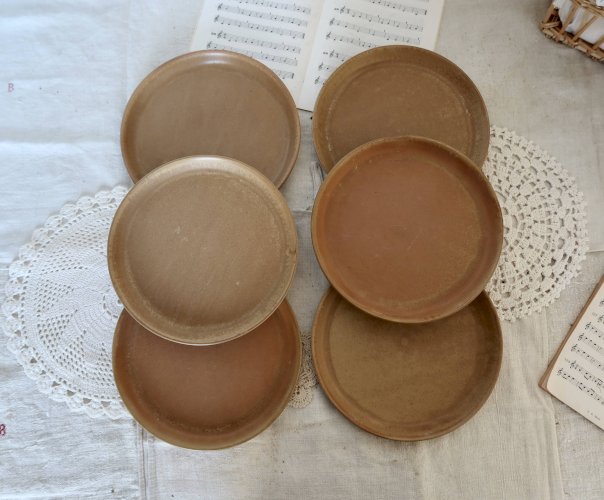 6 assiettes plates vintage en grès