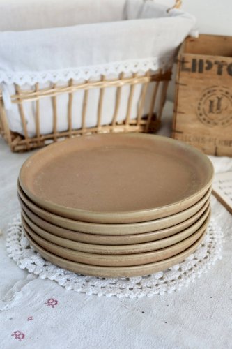 6 assiettes plates vintage en grès