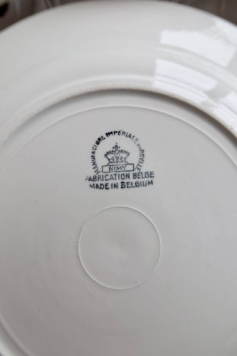 6 assiettes plates vintage faïence de Nimy motifs rouges