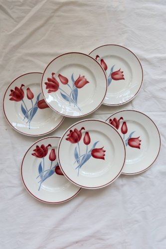 6 assiettes plates vintage faïence Moulin des Loups série Simone