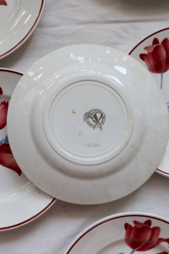 6 assiettes plates vintage faïence Moulin des Loups série Simone