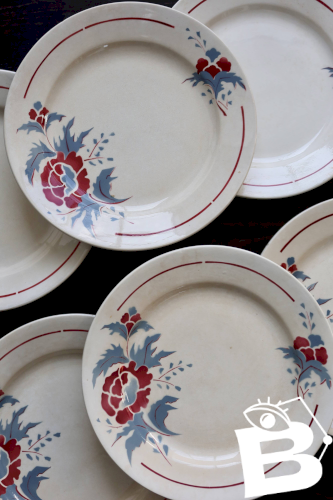 6 assiettes plates vintage – Faïencerie de Nimy