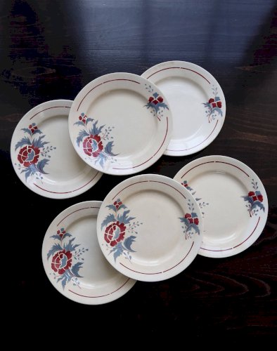 6 assiettes plates vintage – Faïencerie de Nimy