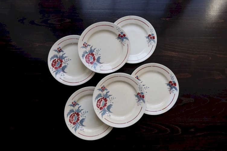 6 assiettes plates vintage – Faïencerie de Nimy