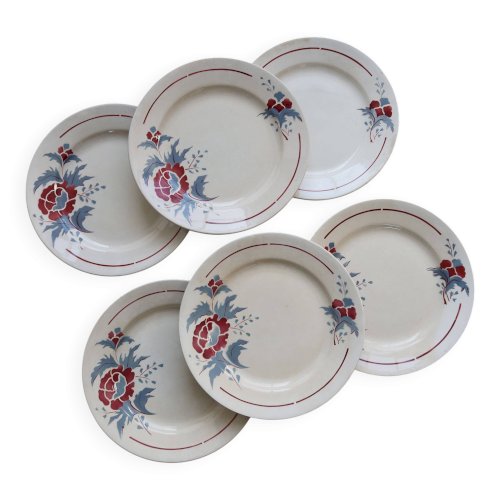 6 assiettes plates vintage – Faïencerie de Nimy