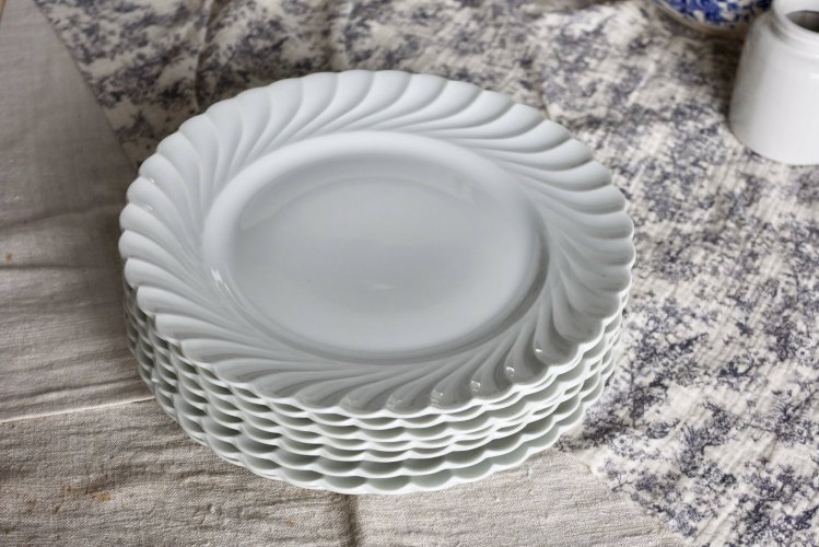 6 assiettes plates vintage porcelaine blanche torsadée Limoges Haviland