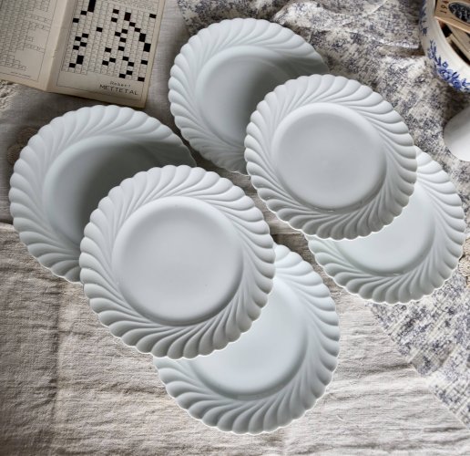 6 assiettes plates vintage porcelaine blanche torsadée Limoges Haviland