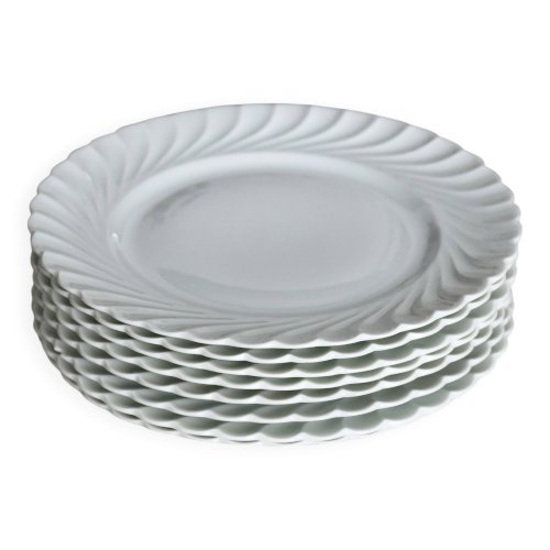 6 assiettes plates vintage porcelaine blanche torsadée Limoges Haviland
