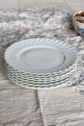 6 assiettes plates vintage porcelaine blanche torsadée Limoges Haviland