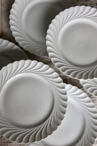 6 assiettes plates vintage porcelaine blanche torsadée Limoges Haviland