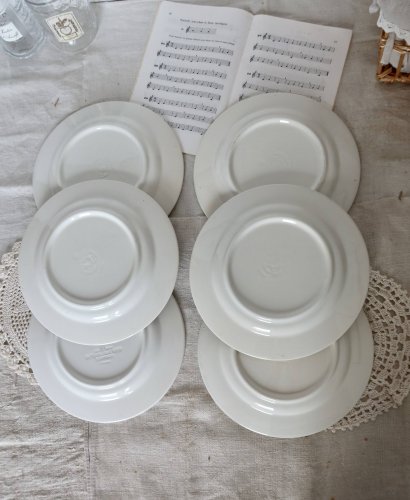 6 assiettes plates vintage style bistrot en porcelaine bleue et blanche