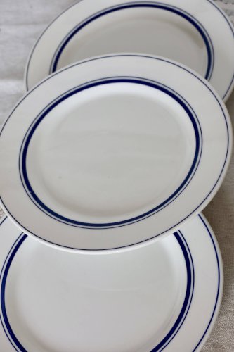 6 assiettes plates vintage style bistrot en porcelaine bleue et blanche