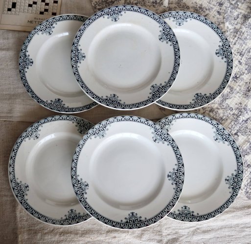 6 assiettes plates vintage terre de fer – Série Andrinople - Moulin des Lou