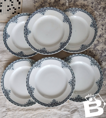 6 assiettes plates vintage terre de fer –Série Andrinople