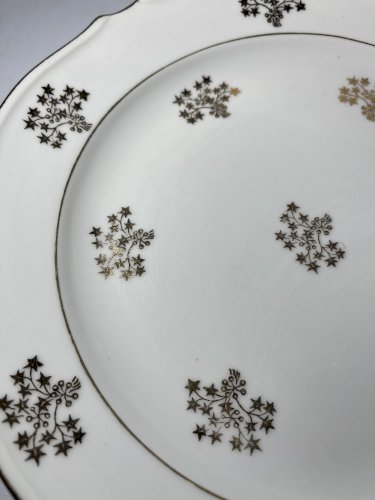 6 assiettes vintage en porcelaine de Limoges – Pâtes & Émaux – Décor doré aux étoiles – Porcelaine française – Ø 24 cm