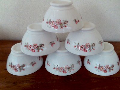  6 FLOWER BOWLS Pink FLOWERS fruit tree branch 4564 ARCOPAL