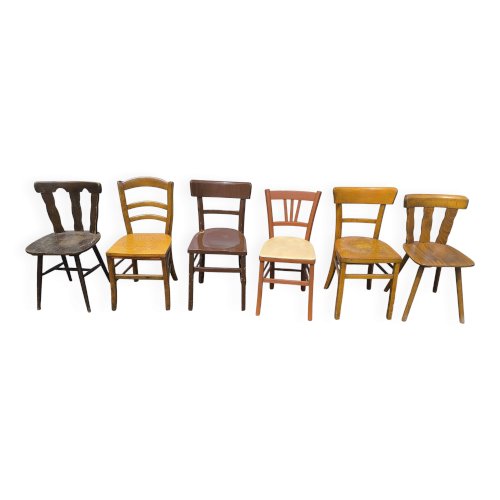 6 chaises bistrot dépareillées vintage en bois