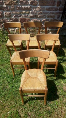 6 chaises bistrot en paille et hêtre