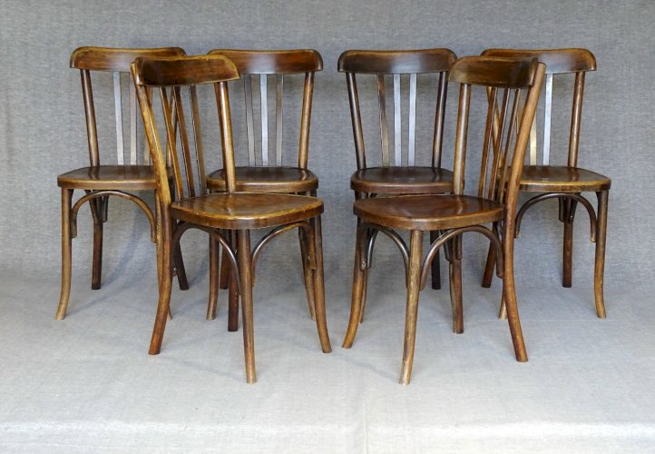 6 chaises bistrot FISCHEL N°409, vers 1935 assise bois, no Thonet