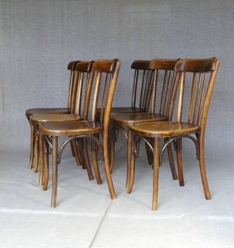 6 chaises bistrot FISCHEL N°409, vers 1935 assise bois, no Thonet