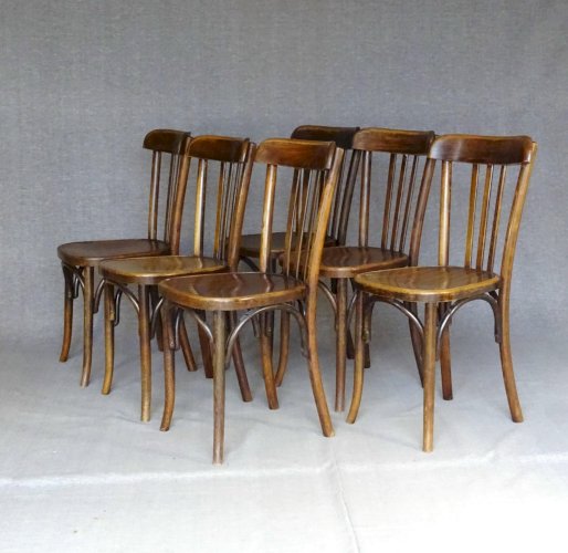 6 chaises bistrot FISCHEL N°409, vers 1935 assise bois, no Thonet