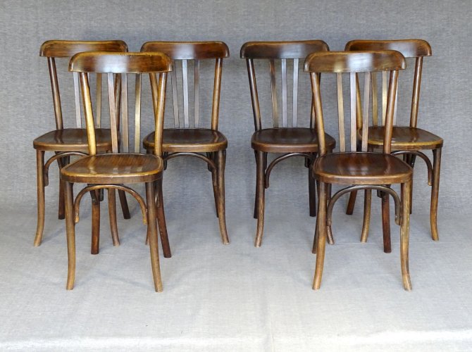 6 chaises bistrot FISCHEL N°409, vers 1935 assise bois, no Thonet