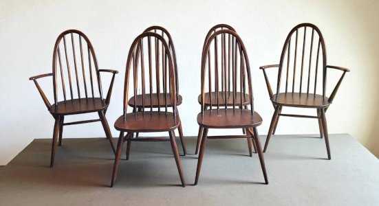6 chaises / fauteuils Quaker modèle Windsor, Ercol 1950s