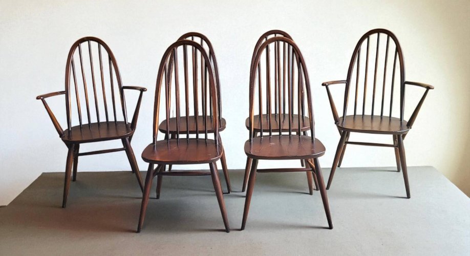 6 chaises / fauteuils Quaker modèle Windsor, Ercol 1950s