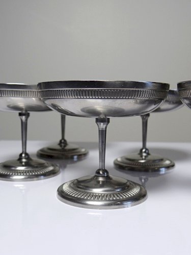 6 Coupelles à dessert sur pied en inox vintages style bistrot Jean Couzon