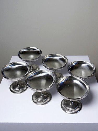 6 Coupelles à dessert sur pied en inox vintages style bistrot Jean Couzon
