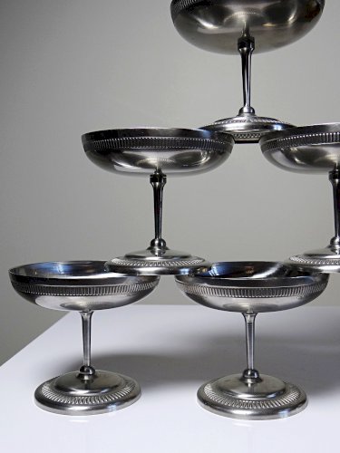 6 Coupelles à dessert sur pied en inox vintages style bistrot Jean Couzon