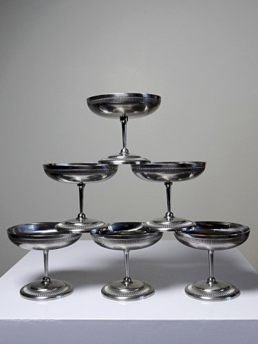 6 Coupelles à dessert sur pied en inox vintages style bistrot Jean Couzon