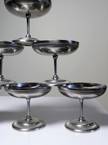 6 Coupelles à dessert sur pied en inox vintages style bistrot Jean Couzon