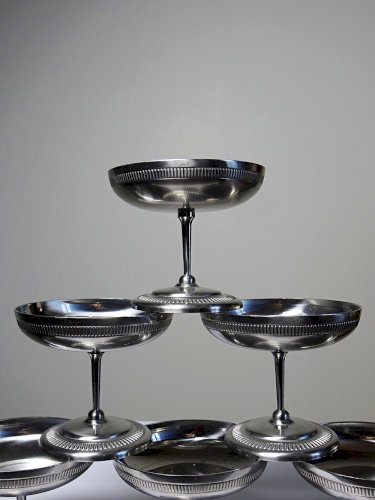 6 Coupelles à dessert sur pied en inox vintages style bistrot Jean Couzon