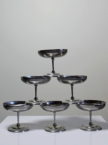 6 Coupelles à dessert sur pied en inox vintages style bistrot Jean Couzon