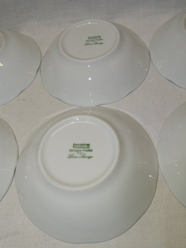 - 6 COUPELLES PORCELAINE LIMOGES THARAUD FEUILLES GRAPPES RAISIN en EPAISSEUR  D