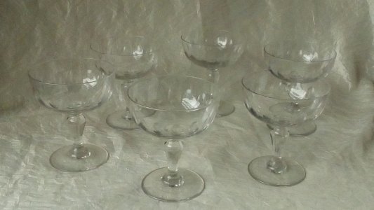 6 ANTIQUE FACETED GLASS CHAMPAGNE CUPS