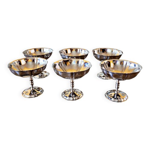 6 coupes  à glace vintage en inox,et forme de fleur