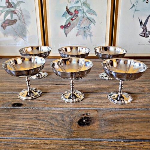 6 coupes  à glace vintage en inox,et forme de fleur