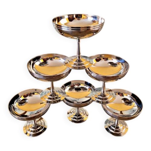 6 coupes à glaces vintage en inox Letang Remy