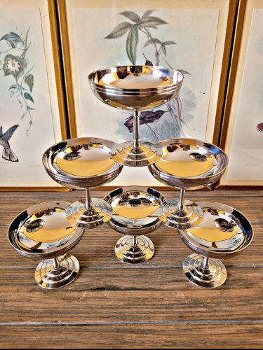 6 coupes à glaces vintage en inox Letang Remy
