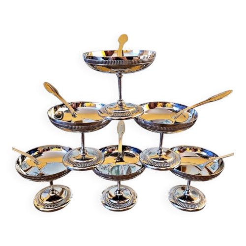 6 Coupes à glaces vintage inox (avec cuillères)