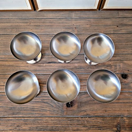 6 Coupes glaces dessert inox vintage année 70-80, forme ronde