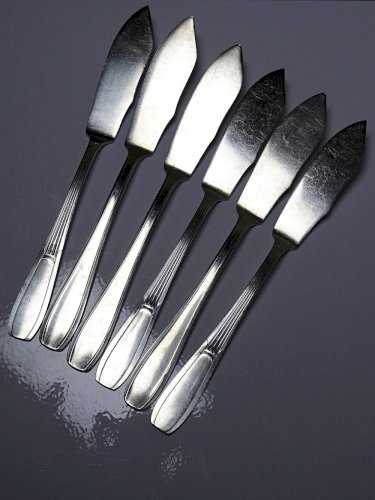 6 Couteaux à poisson vintages/anciens métal argenté style art déco SFAM