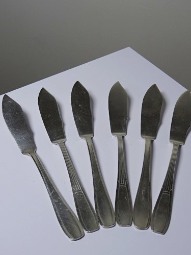 6 Couteaux à poisson vintages/anciens métal argenté style art déco SFAM