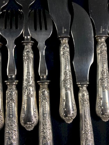 6 fourchettes à poisson 6 couteaux à poisson métal argenté BOULENGER Louis XV